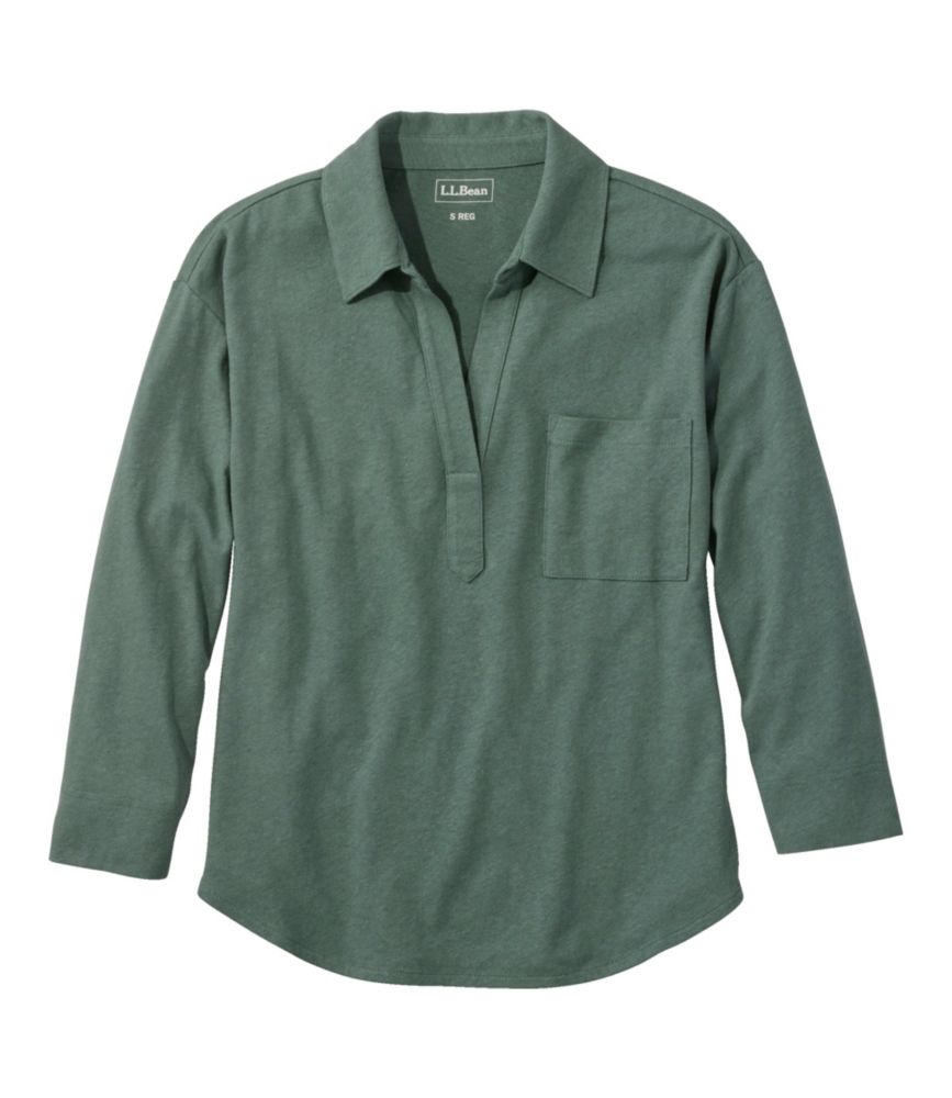 Women's Linen/Cotton Tee, Three-Quarter-Sleeve Splitneck Polo