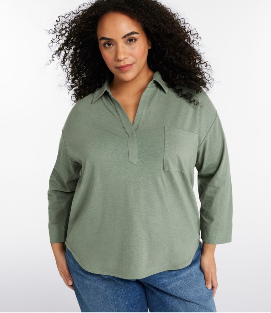 Women's Lakeside Linen/Cotton Tee, Three-Quarter-Sleeve Splitneck Polo