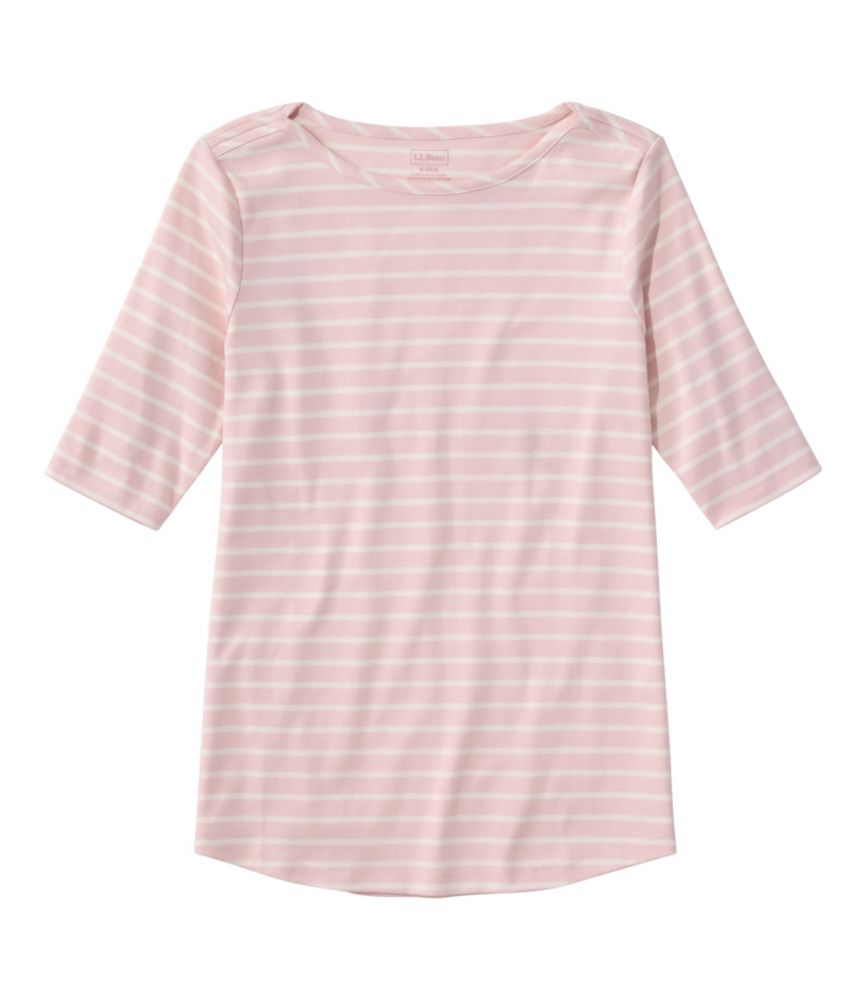 Women's Pima Cotton Tee, Elbow-Sleeve Boatneck Stripe