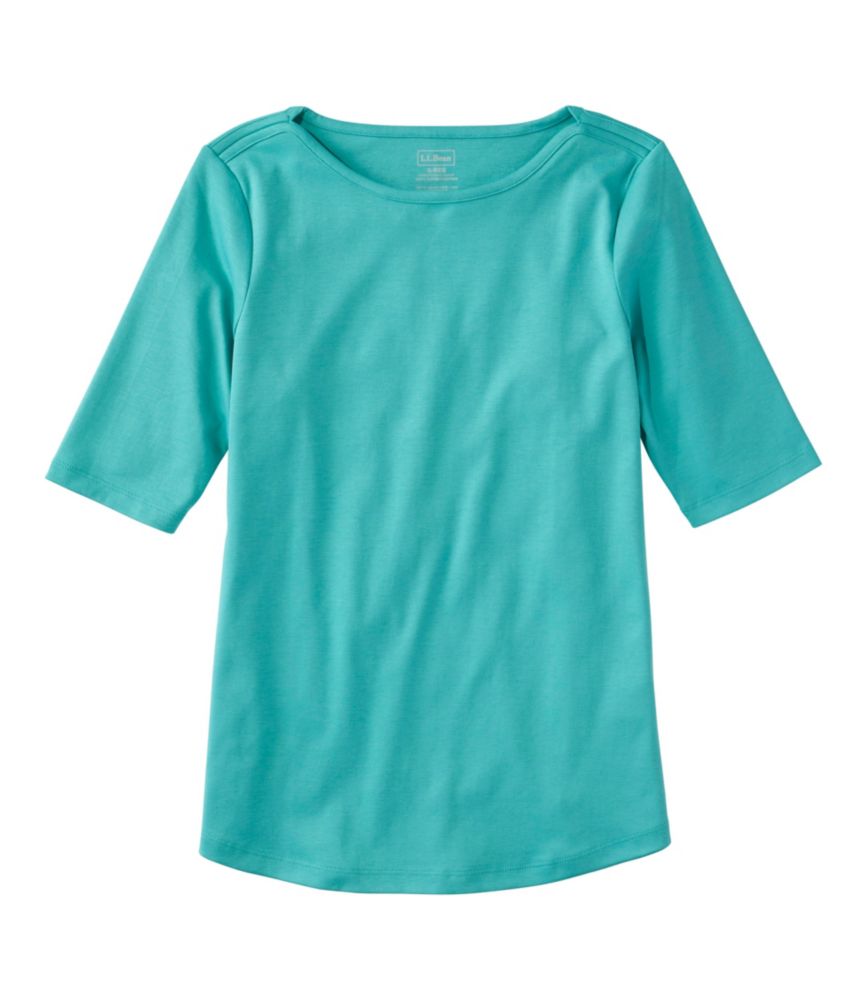 Women's Pima Cotton Tee, Elbow-Sleeve Boatneck