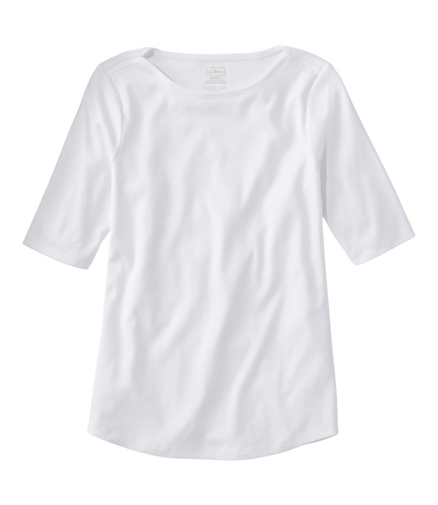 Women's Pima Cotton Tee, Elbow-Sleeve Boatneck