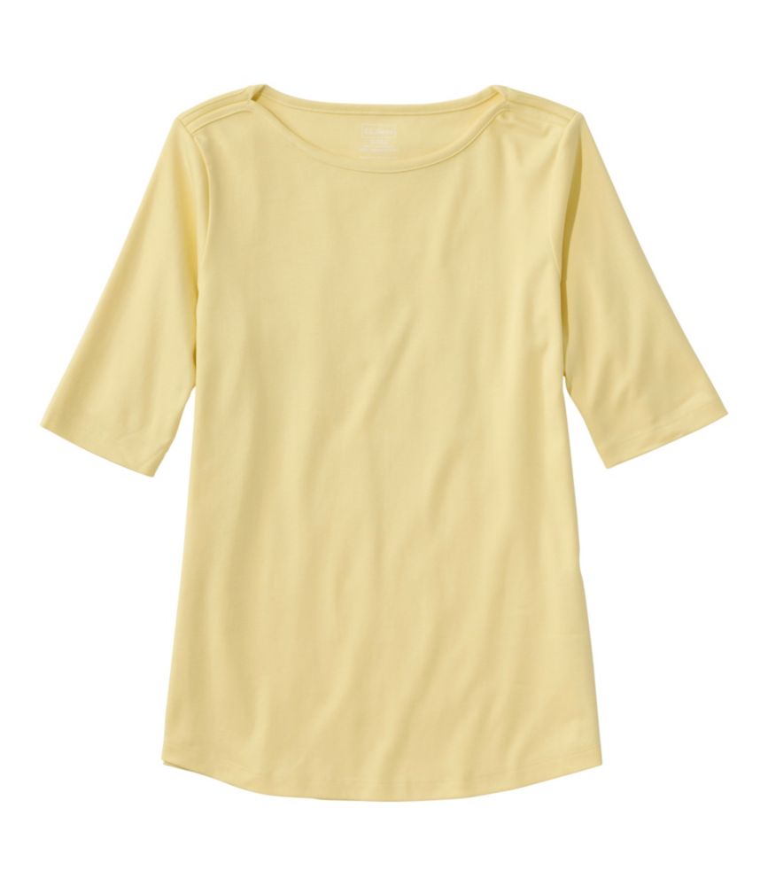 Women's Pima Cotton Tee, Elbow-Sleeve Boatneck, Light Yellow, small image number 1