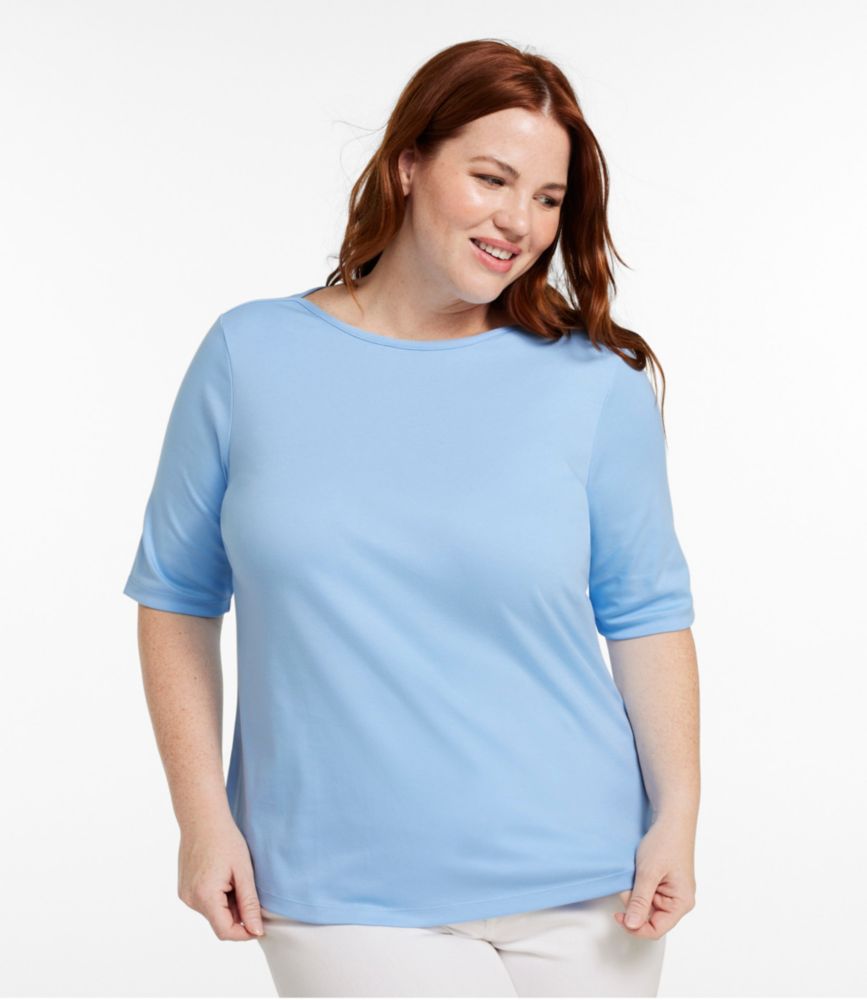 Women's Pima Cotton Tee, Elbow-Sleeve Boatneck