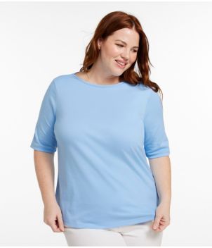 Women's Pima Cotton Tee, Elbow-Sleeve Boatneck