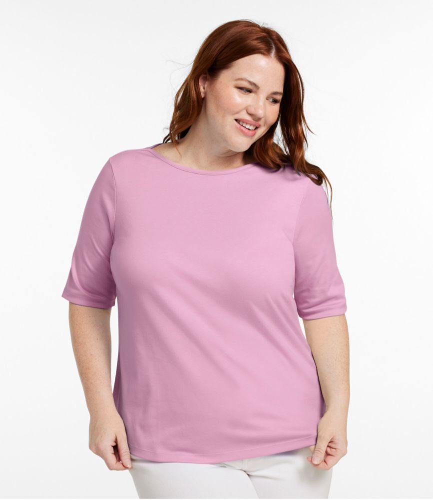 Women's Pima Cotton Tee, Elbow-Sleeve Boatneck