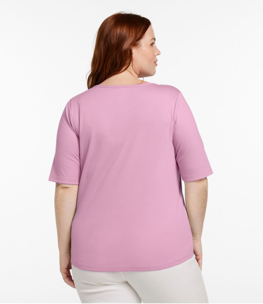 Women's Pima Cotton Tee, Elbow-Sleeve Boatneck