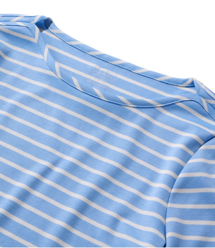 Women's Pima Cotton Tee, Elbow-Sleeve Boatneck Stripe