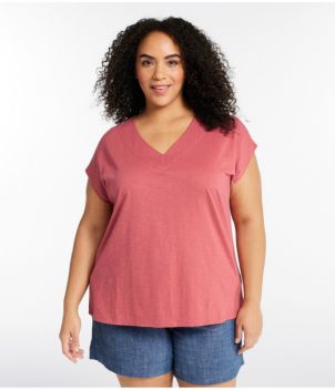 Women's Organic Cotton Tee, V-Neck Cap-Sleeve