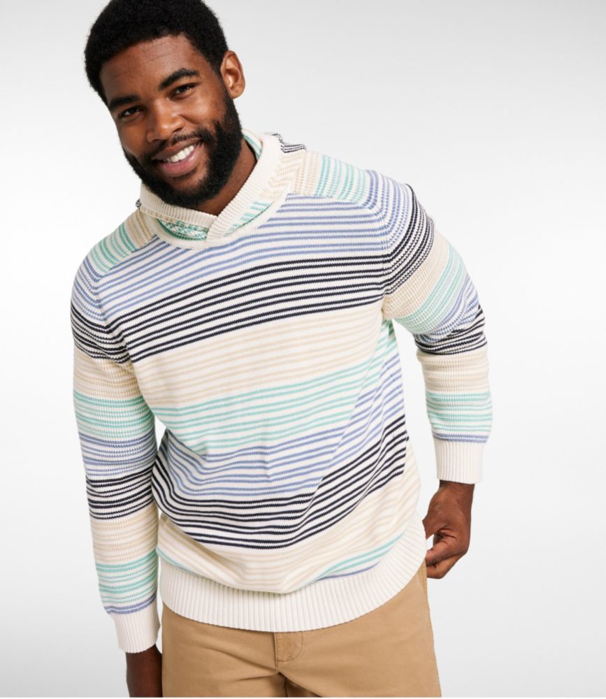 Men's Textured Washed Cotton Sweaters, Hoodie, Stripe, Delta Blue Stripe, small image number 4