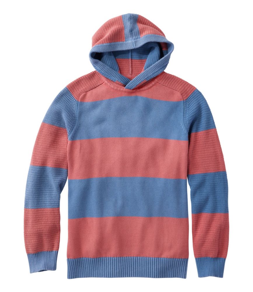 Men's Textured Washed Cotton Sweaters, Hoodie, Stripe, Delta Blue Stripe, small image number 1