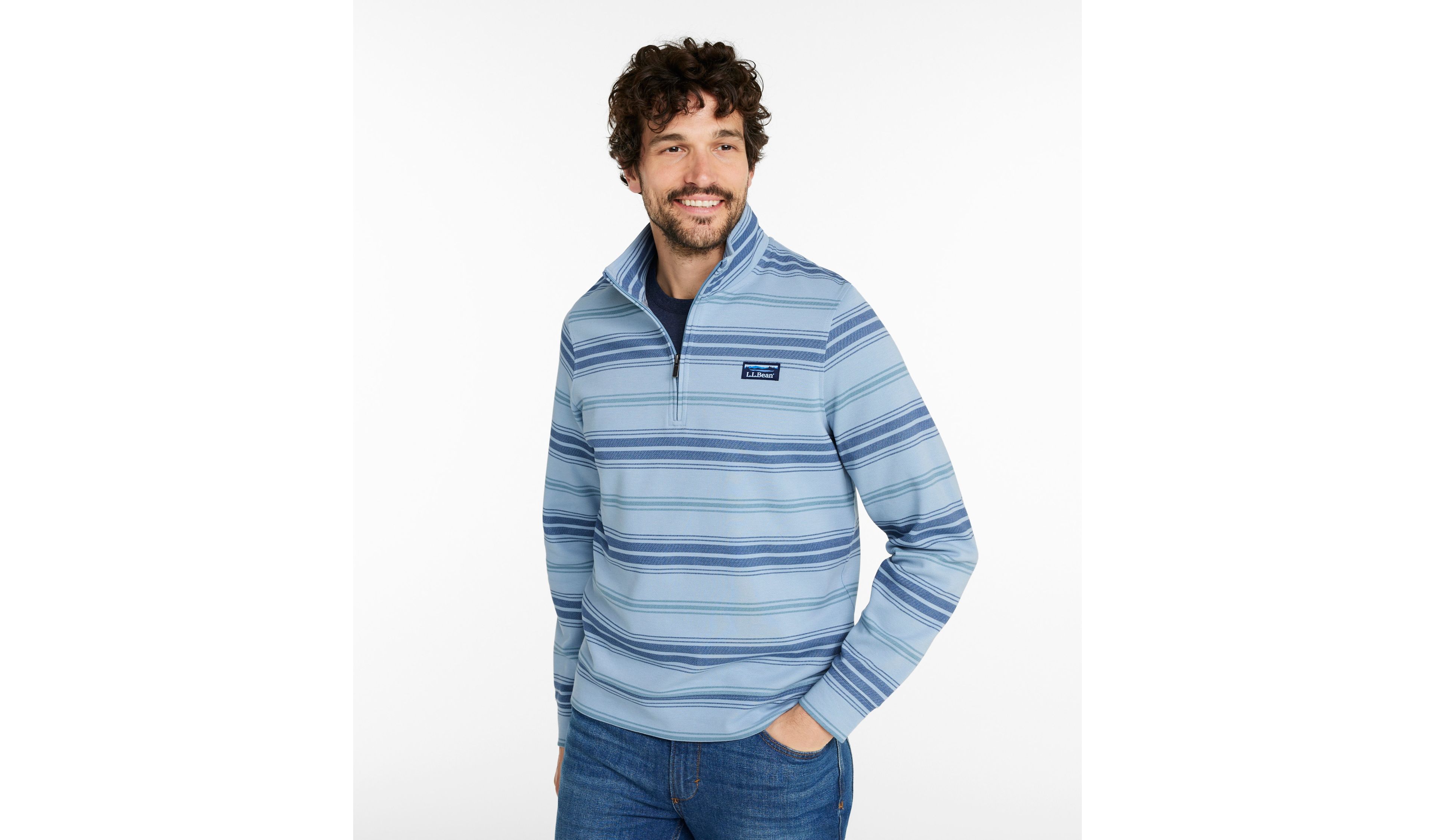 Men's Comfort Stretch Performance® Piqué, Quarter-Zip Pullover, Stripe