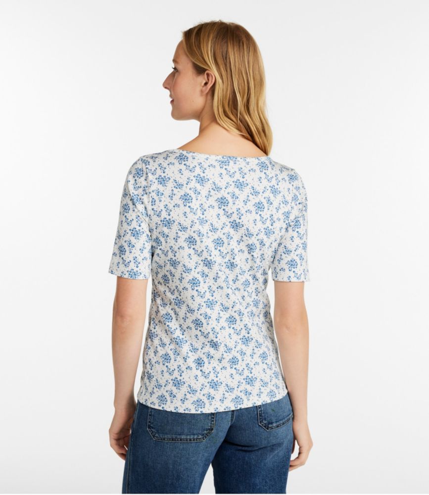 Women's Pima Cotton Tee, Soft Squareneck Elbow-Sleeve, Sea Salt Floral Bunch, small image number 3