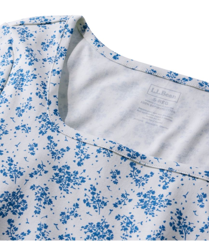 Women's Pima Cotton Tee, Soft Squareneck Elbow-Sleeve, Sea Salt Floral Bunch, small image number 4