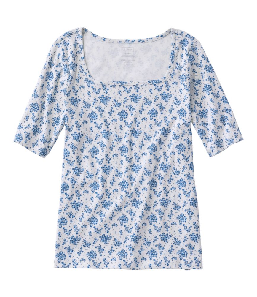 Women's Pima Cotton Tee, Soft Squareneck Elbow-Sleeve