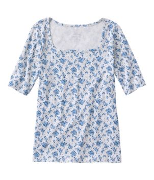 Women's Pima Cotton Tee, Soft Squareneck Elbow-Sleeve