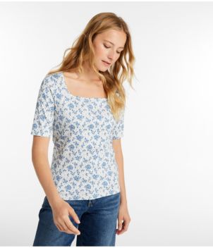Women's Pima Cotton Tee, Soft Squareneck Elbow-Sleeve