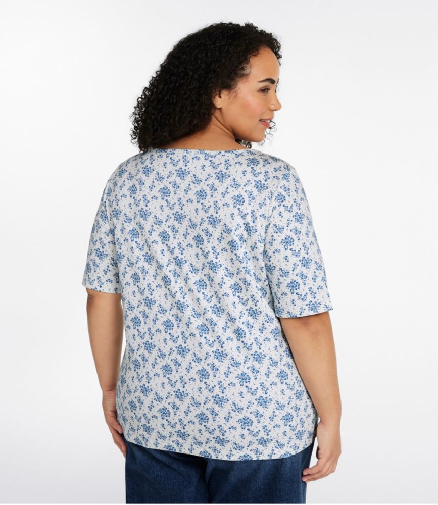 Women's Pima Cotton Tee, Soft Squareneck Elbow-Sleeve, Sea Salt Floral Bunch, small image number 3
