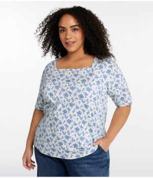 Women's Pima Cotton Tee, Soft Squareneck Elbow-Sleeve