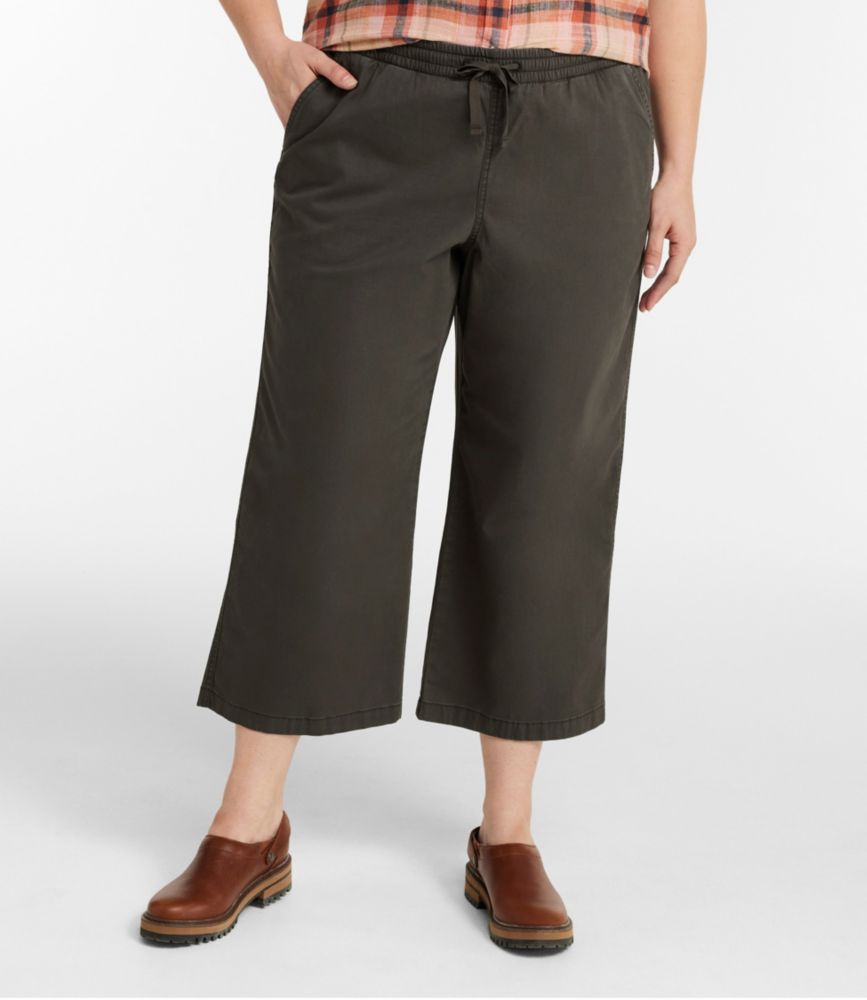 Women's Lakewashed Pull-on Chinos, Mid-Rise Wide-Leg Crop