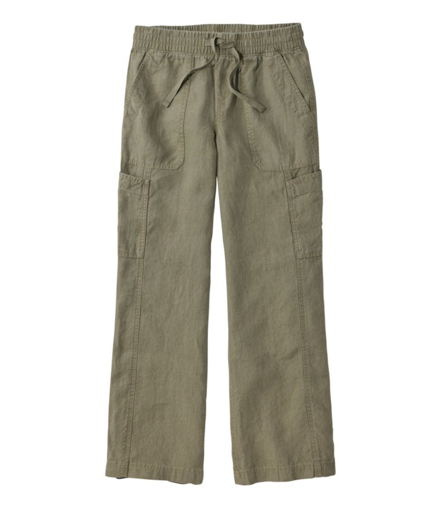 Women's Premium Linen Breezy Pull-On Utility Pants, Mid-Rise Wide-Leg