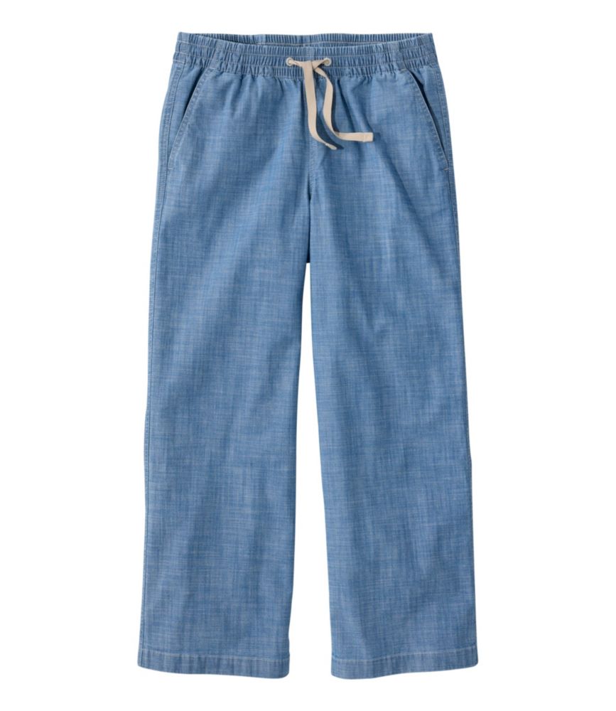 Women's Lakewashed Pull-On Chinos, Mid-Rise Wide-Leg Crop Chambray, Chambray, small image number 1