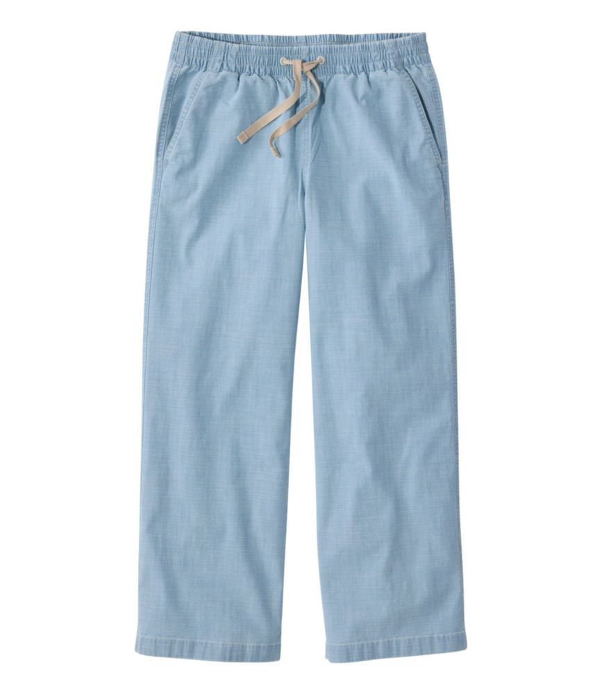 Women's Lakewashed Pull-On Chinos, Mid-Rise Wide-Leg Crop Chambray