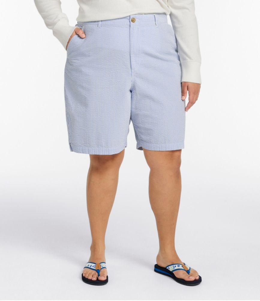 Women's Comfort Stretch Shorts, Seersucker Bermudas 9", Barley Stripe, small image number 2