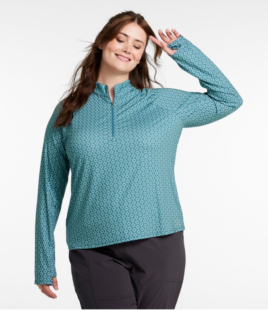 Women's Access Trail Pullover, Long-Sleeve Quarter-Zip Print, Nautical Navy Treescape, small image number 7