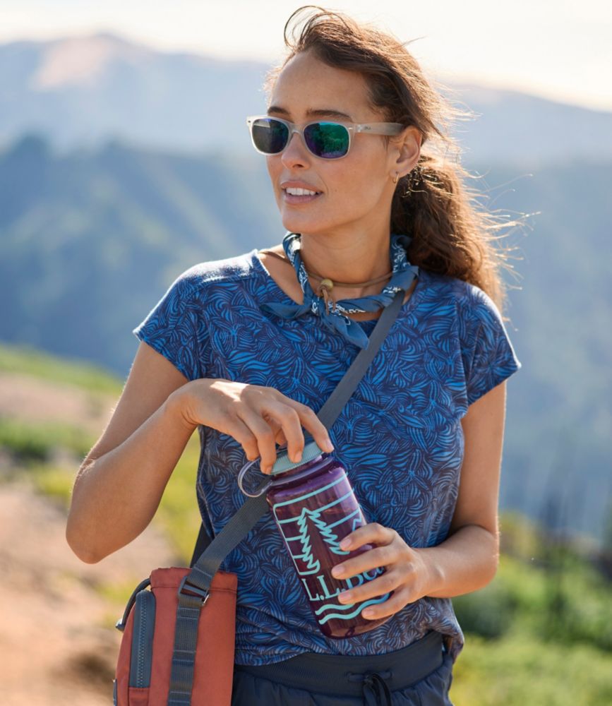 Women's Streamside Tee, Short-Sleeve Ruched Crew Print, Faded Sage Painterly Stripe, small image number 7