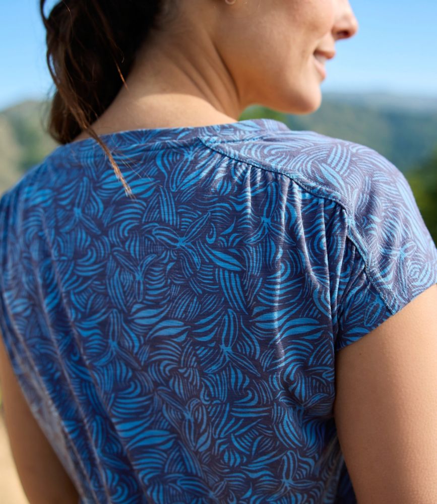 Women's Streamside Tee, Short-Sleeve Ruched Crew Print, Faded Sage Painterly Stripe, small image number 8