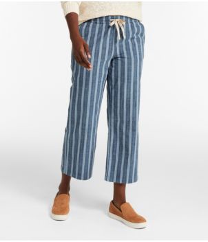 Women's Lakewashed Pull-On Chinos, Mid-Rise Wide-Leg Crop Stripe, New