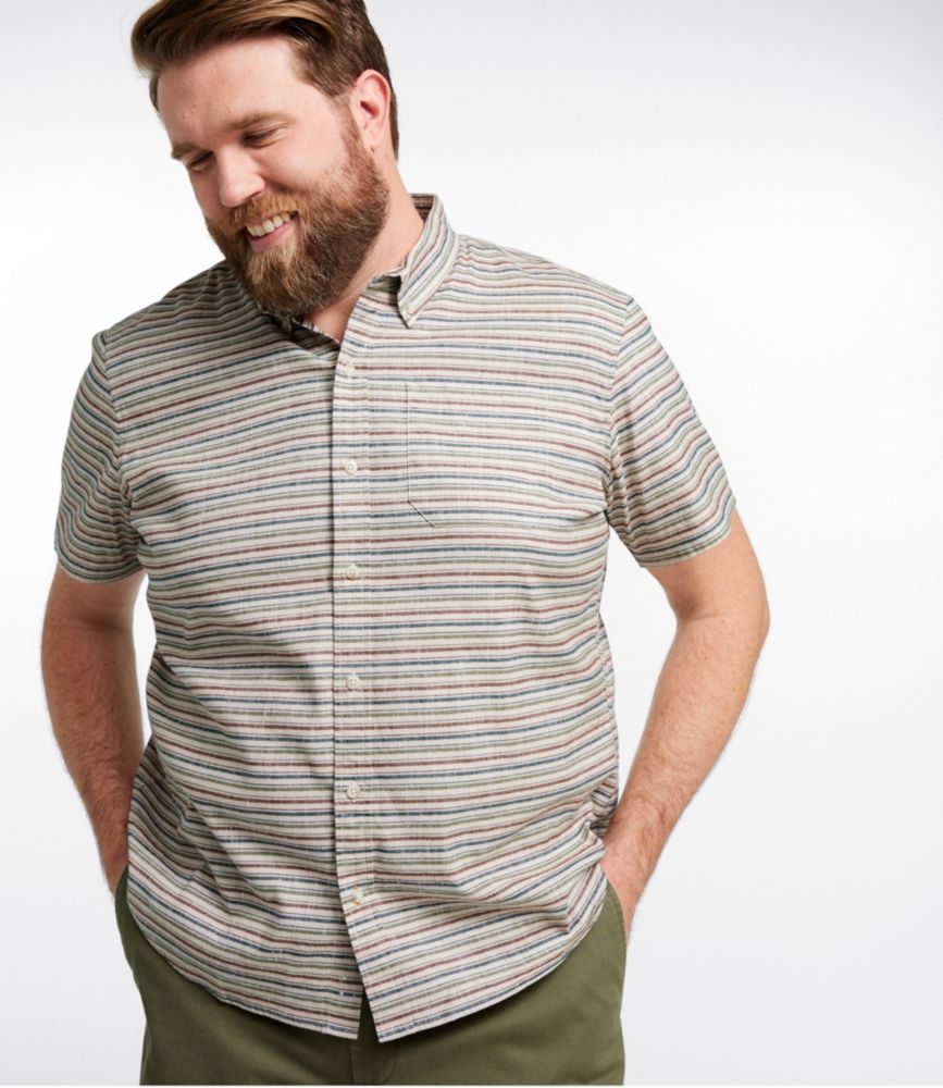 Men's Stonecoast Hemp Shirt, Short-Sleeve, Slightly Fitted Untucked Fit, Stripe, Silver Birch, small image number 4