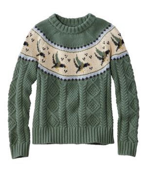 Women's Signature Cotton Fisherman Sweater, Crewneck Novelty