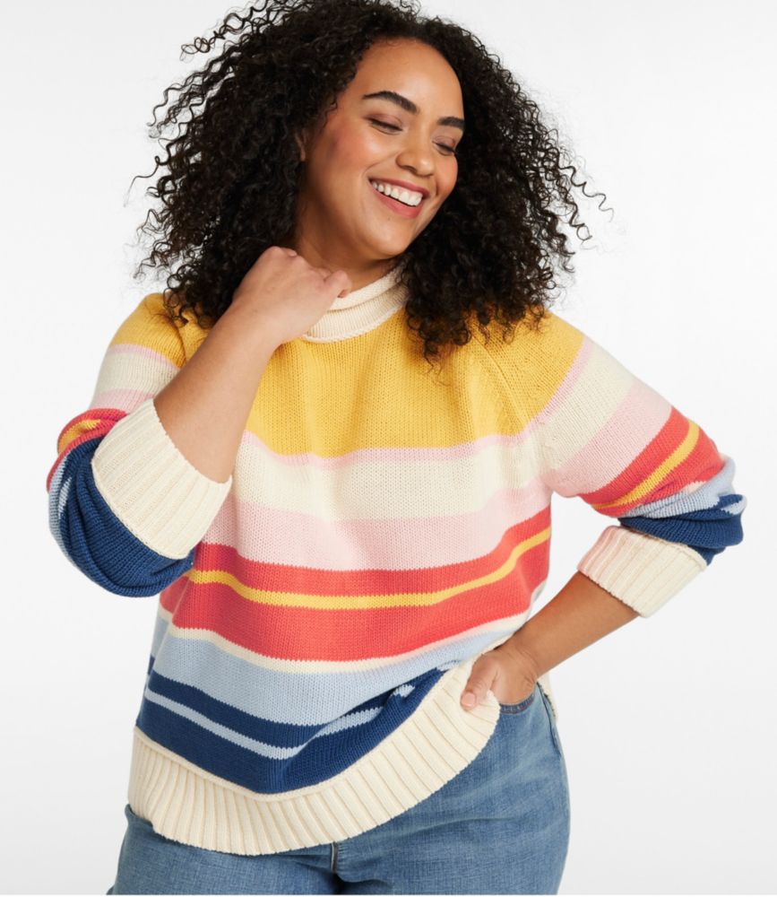 Women's Signature Original Cotton Sweater, Rollneck Stripe, Faded Orange Stripe, small image number 2