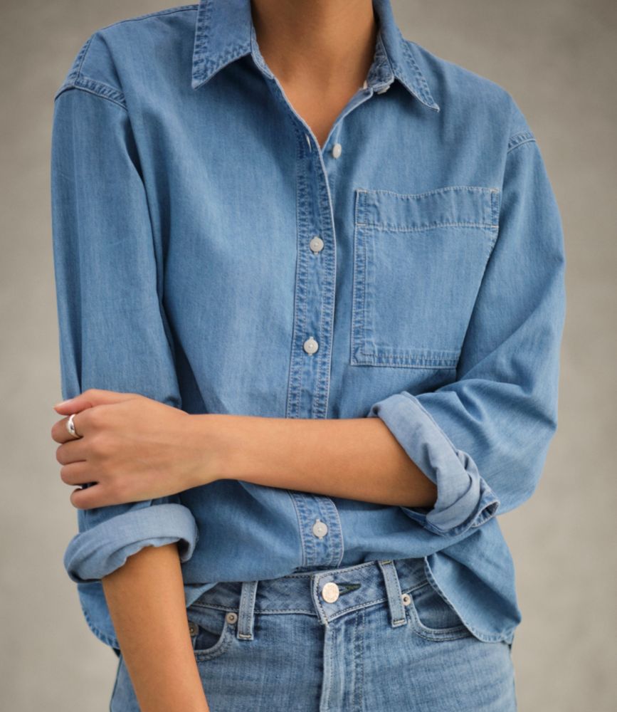 Women's L.L.Bean Denim Boyfriend Shirt, Light Indigo, small image number 12