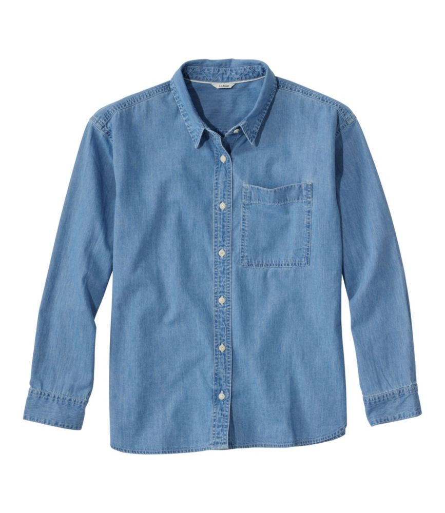 Women's L.L.Bean Denim Boyfriend Shirt, Light Indigo, small image number 1