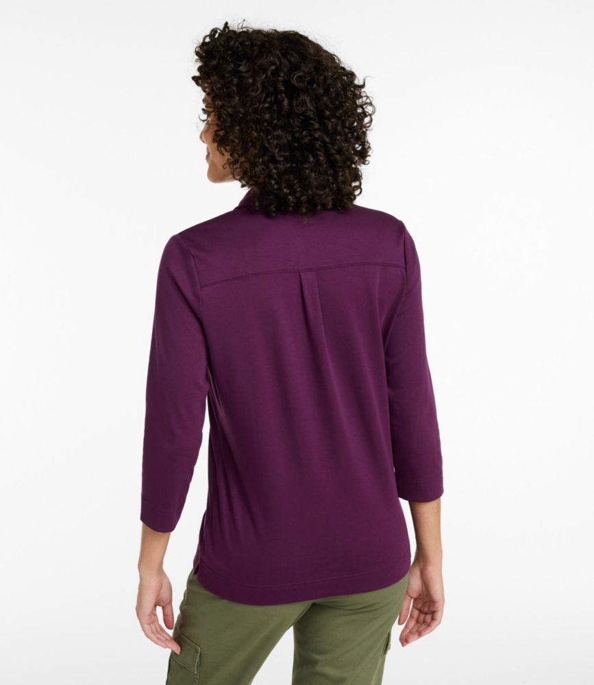Women's Pima Cotton Tee, Three-Quarter-Sleeve Polo, Dark Twilight Blue, small image number 3