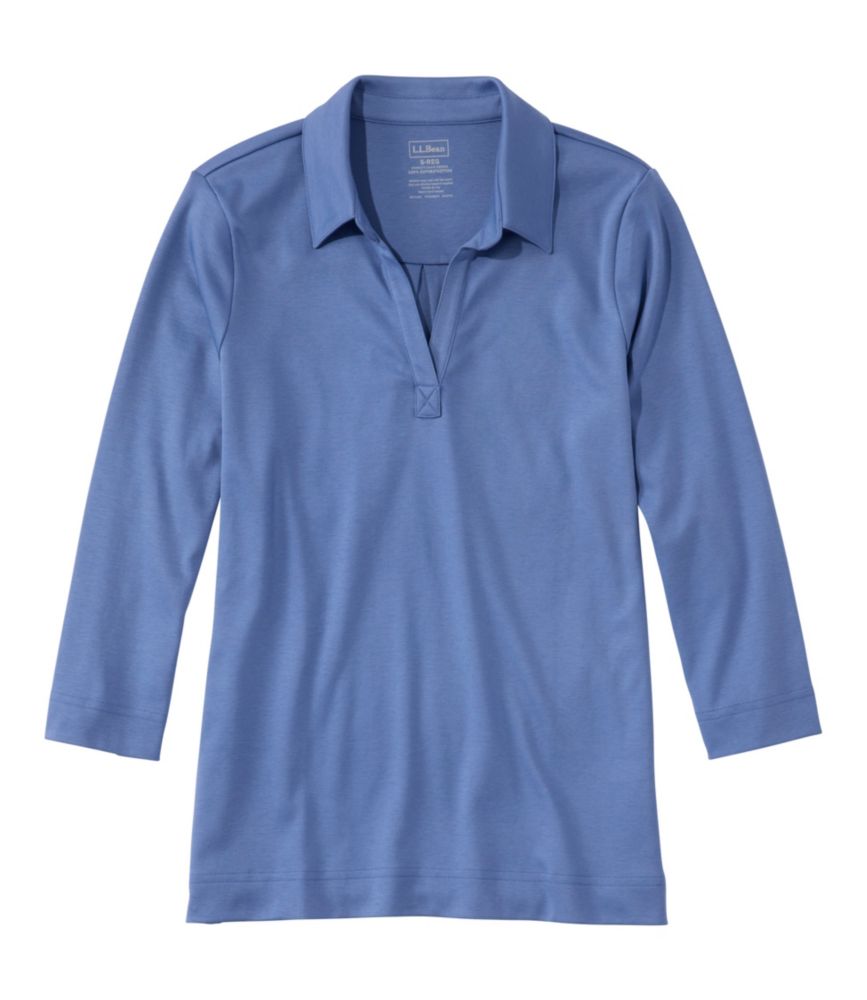 Women's Pima Cotton Tee, Three-Quarter-Sleeve Polo, Deep Lake, small image number 1