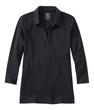 Women's Pima Cotton Tee, Three-Quarter-Sleeve Polo, New