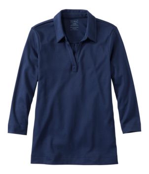Women's Pima Cotton Tee, Three-Quarter-Sleeve Polo, New