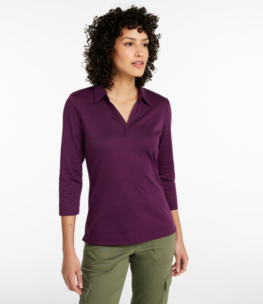 Women's Pima Cotton Tee, Three-Quarter-Sleeve Polo