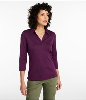 Women's Pima Cotton Tee, Three-Quarter-Sleeve Polo, New