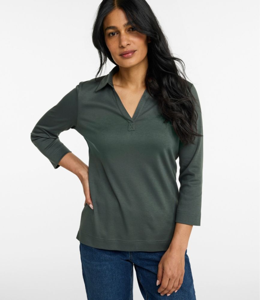 Women's Pima Cotton Tee, Three-Quarter-Sleeve Polo