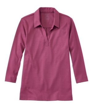 Women's Pima Cotton Tee, Three-Quarter-Sleeve Polo, New