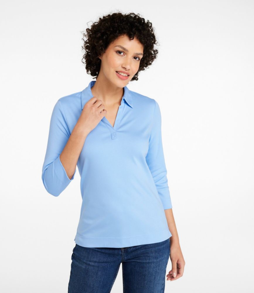 Women's Pima Cotton Tee, Three-Quarter-Sleeve Polo