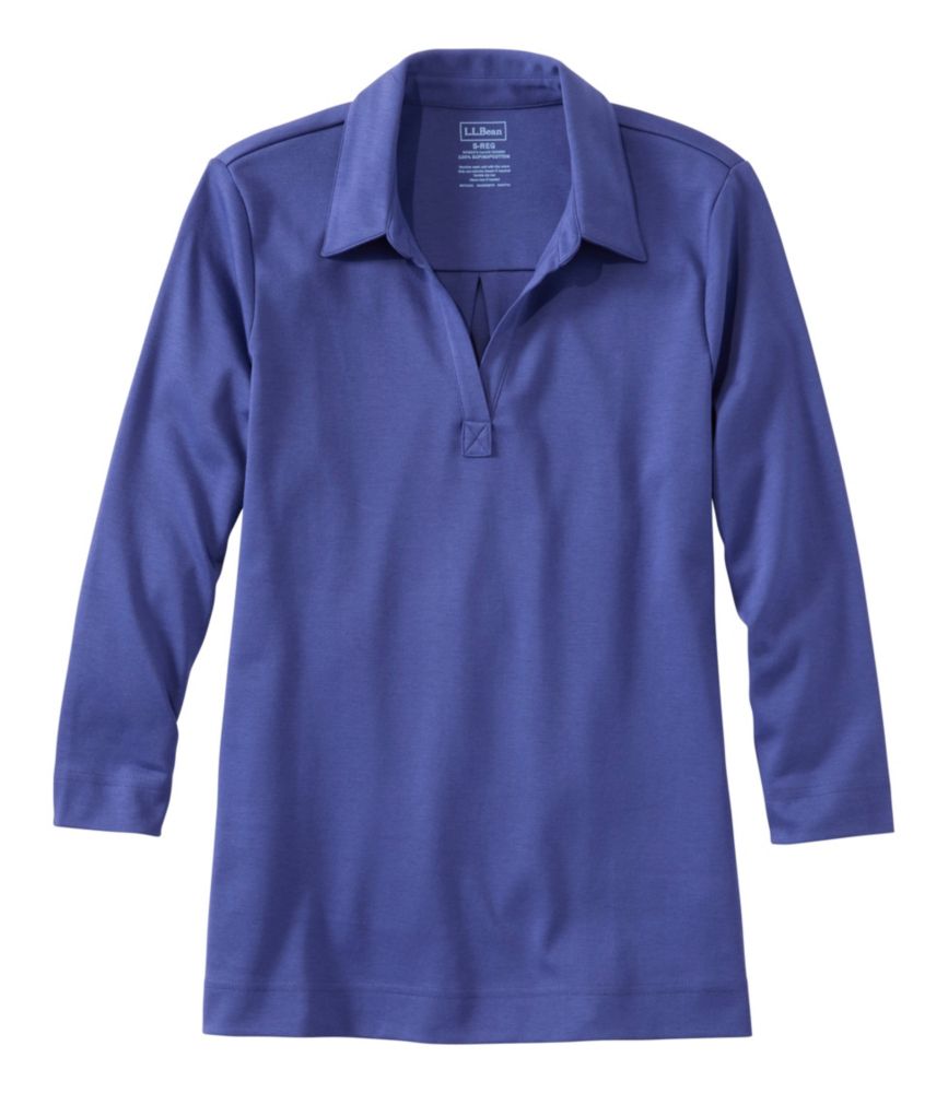 Women's Pima Cotton Tee, Three-Quarter-Sleeve Polo, Dark Twilight Blue, small image number 1