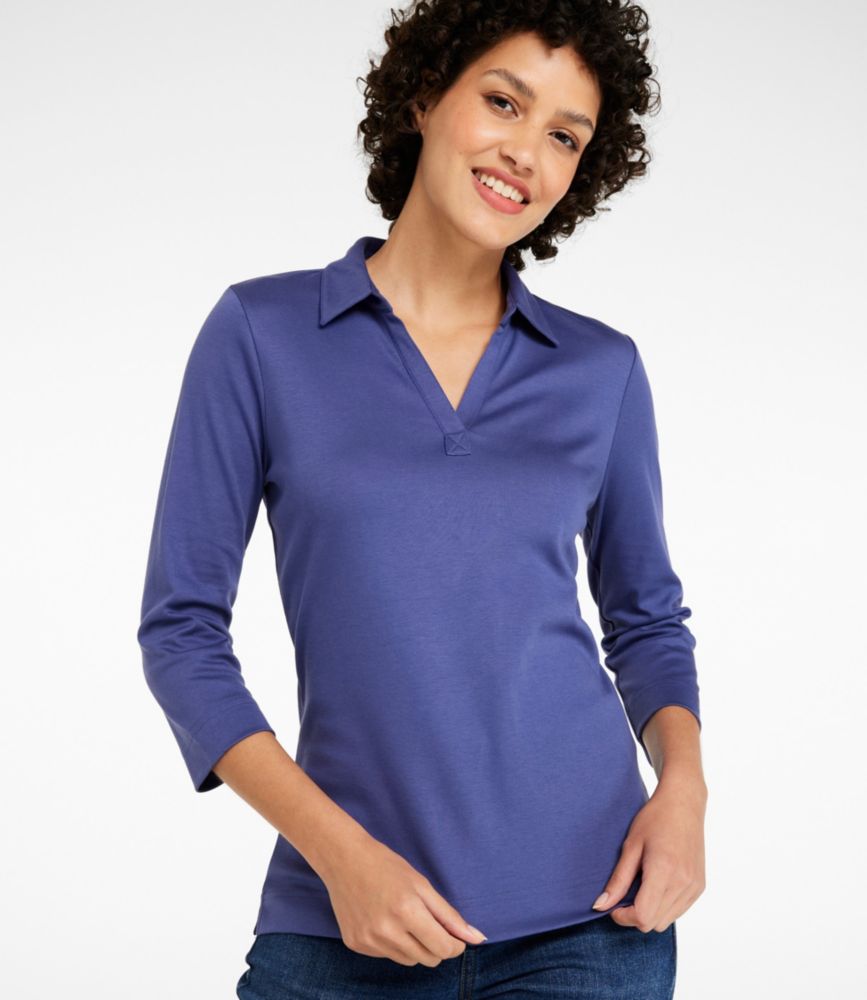 Women's Pima Cotton Tee, Three-Quarter-Sleeve Polo
