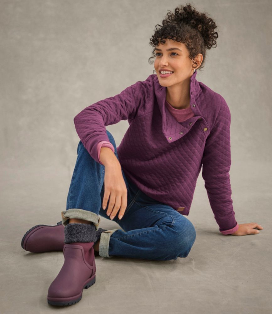 Women's Quilted Sweatshirt, Snapneck Pullover