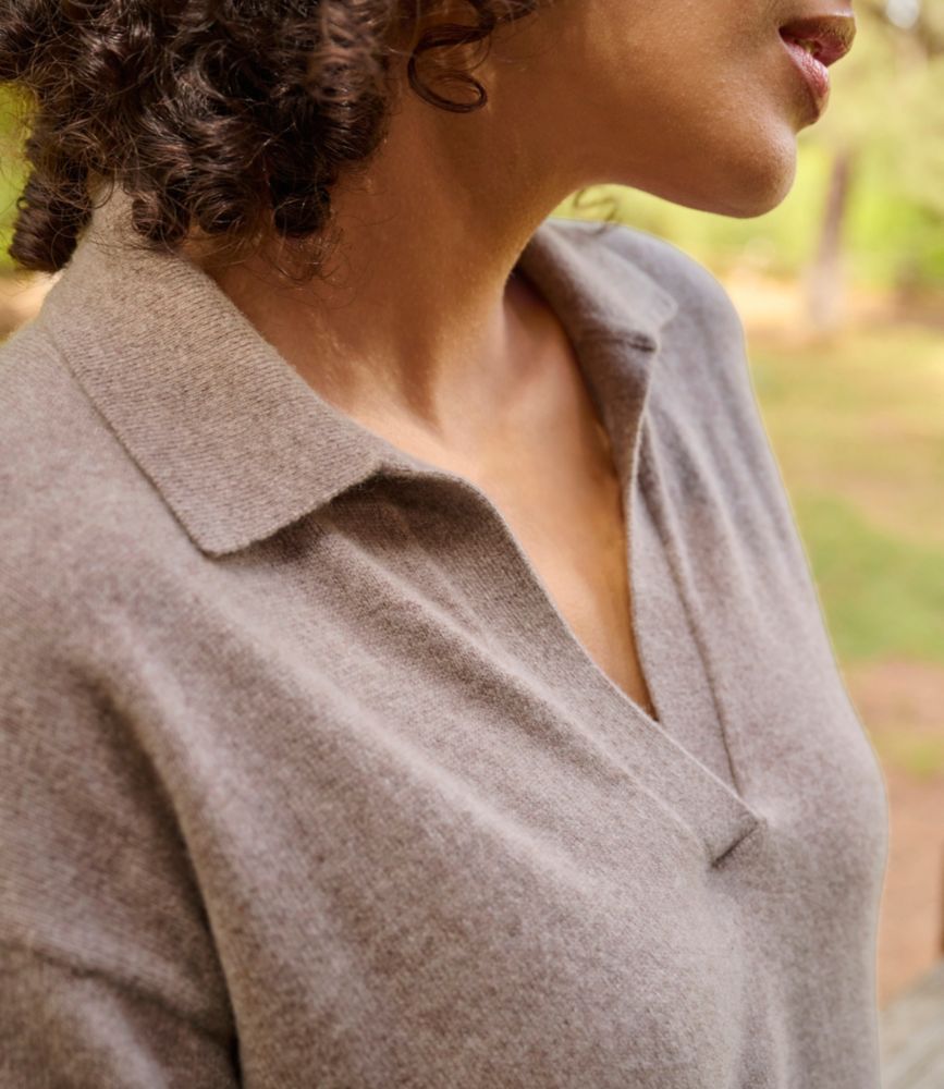 Women's Classic Cashmere Sweater, Relaxed Polo, Camel Heather, small image number 10