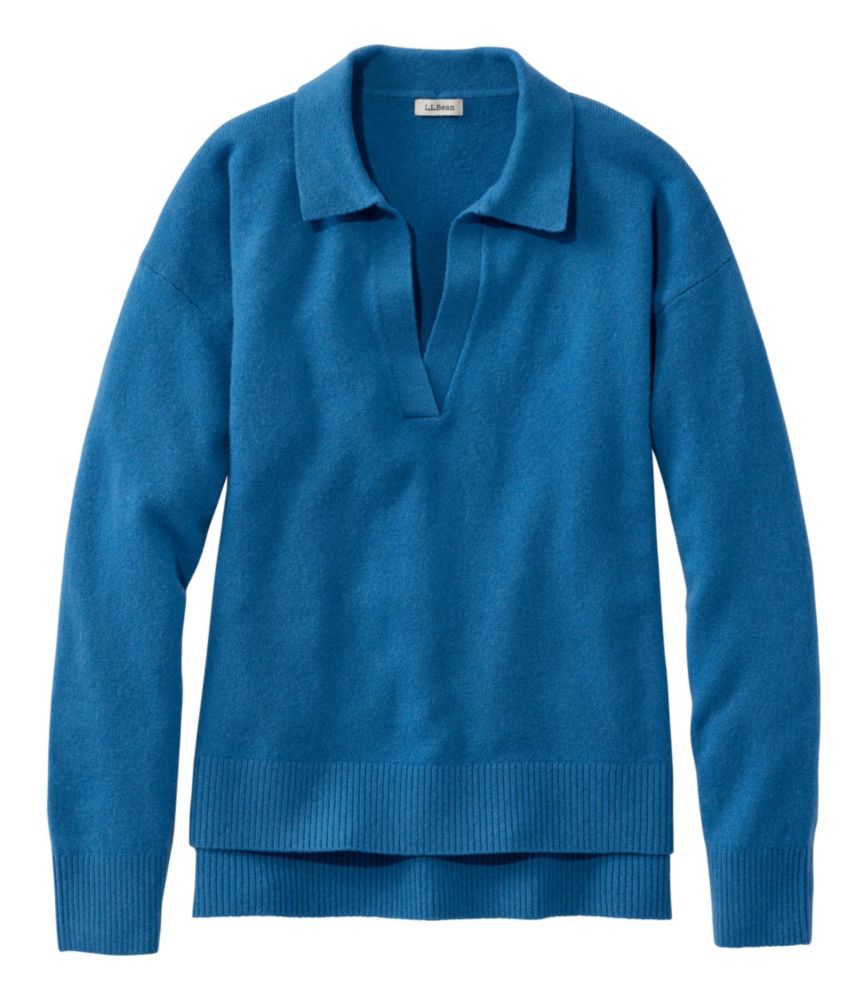 Women's Classic Cashmere Sweater, Relaxed Polo, Blue Water, small image number 1